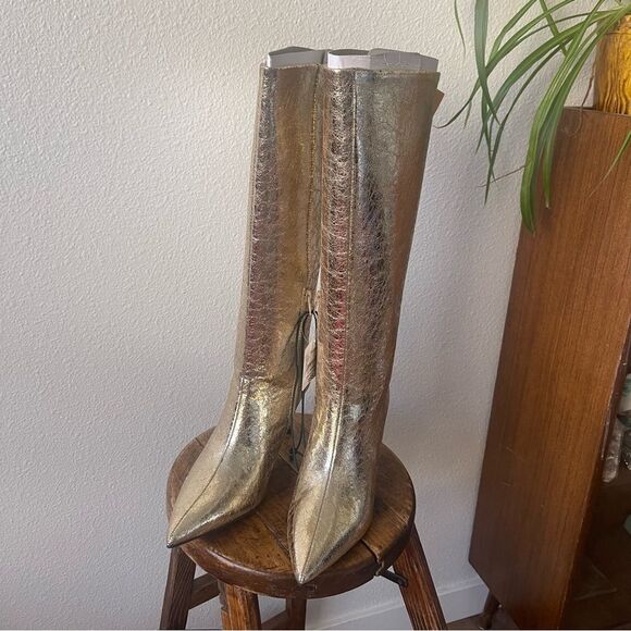 Worthington 9.5 Metallic Gold Knee High Boots Stiletto Glam Party Statement - Picture 4 of 15